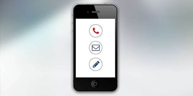 a phone with an email call and text icon in it